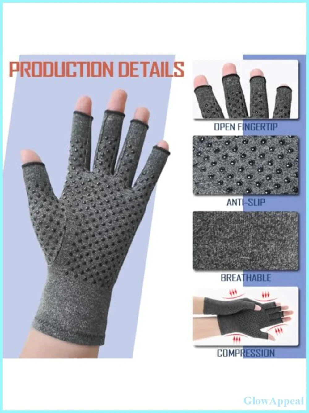 6 Pairs Arthritis Compression Gloves for Women Men Fingerless Hand Support for